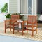 Wooden Outdoor Loveseat Bench with Built-in 2Tier Side Table & Umbrella Hole